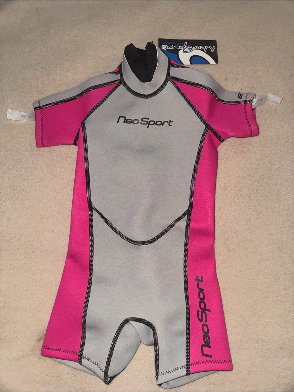 NeoSport Kids Shorty Rashguard Swim Suit - Pink & Gray